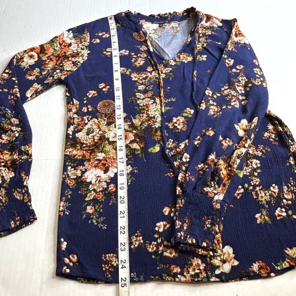 Staccato Blue Floral Long Sleeve Size Small Blouse - Picture 9 of 12